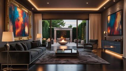 Modern Living Room Interior with ISO A Paper Size Poster Mockup – Elegant 3D Render Design
