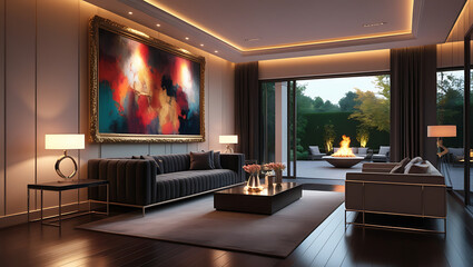 Modern Living Room Interior with ISO A Paper Size Poster Mockup – Elegant 3D Render Design