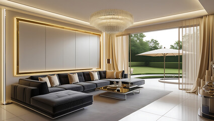 Modern Living Room Interior with ISO A Paper Size Poster Mockup – Elegant 3D Render Design