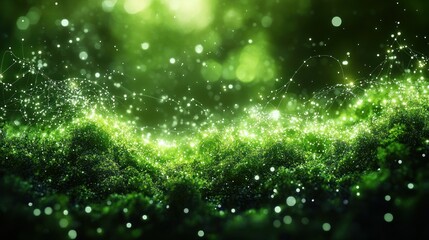 Enchanted Green Moss: A Dreamlike Landscape of Glowing Particles