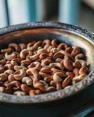Assorted Cashew Nuts on Decorative Tray in Natural Light