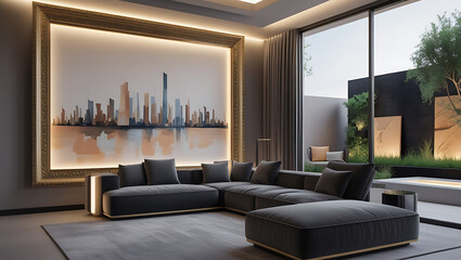 Modern Living Room Interior with ISO A Paper Size Poster Mockup – Elegant 3D Render Design