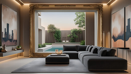 Modern Living Room Interior with ISO A Paper Size Poster Mockup – Elegant 3D Render Design