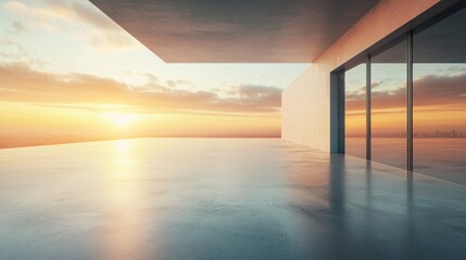 Fototapeta premium Sunset Vista: Modern Architecture and Serene Ocean Views