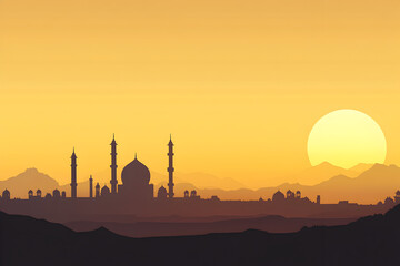 Illustration of silhouette mosques. For poster and background for card.