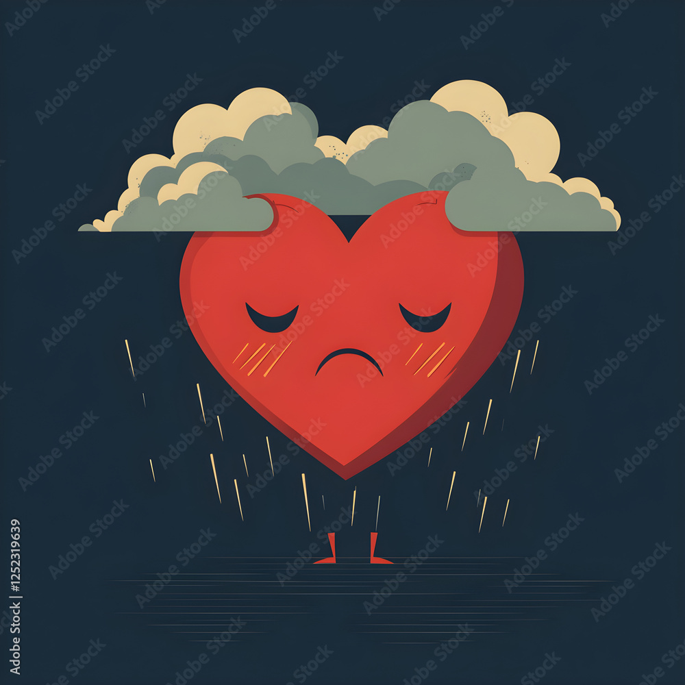 Poster a heart with a frown and storm clouds hovering above it