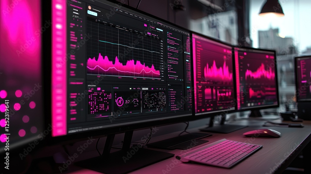 Poster cybernetic workspace: data visualization and analysis on triple monitor setup