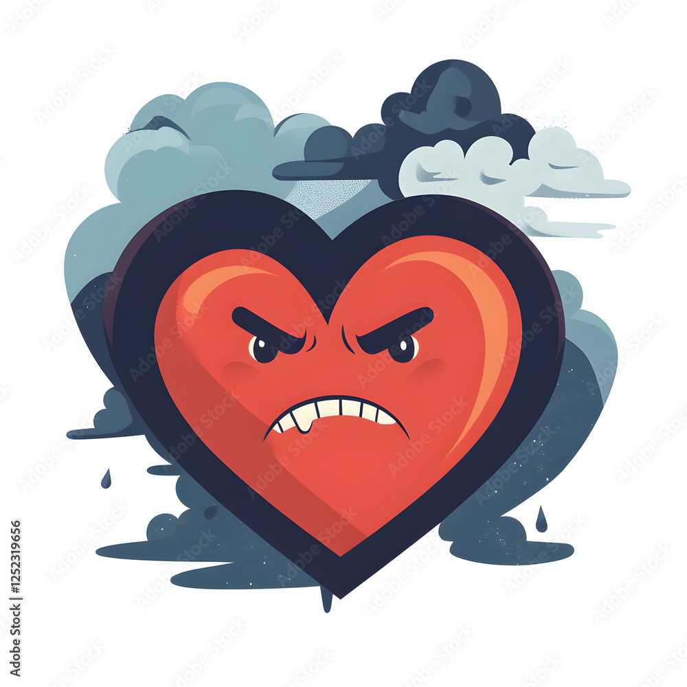Poster a heart with a frown and storm clouds hovering above it