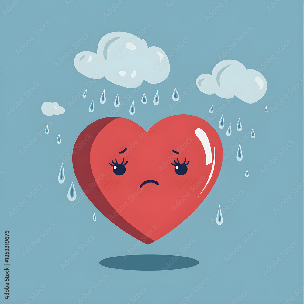 Poster a heart with a frown and storm clouds hovering above it