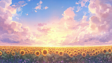 Sunflowers Field at Sunset - A Peaceful Landscape