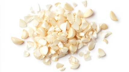 Minced garlic pile, food preparation, white background, cooking ingredient (1)