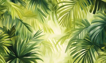 lush, green jungle with sunlight filtering through the dense foliage. The scene is filled with various types of leaves, creating a vibrant and natural atmosphere