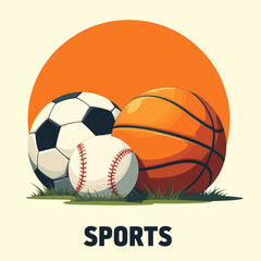 Soccer, Baseball, and Basketball with Orange Circle Graphic