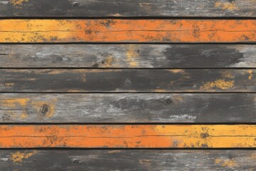close-up view of weathered wooden planks featuring a mix of dark gray and vibrant orange stripes, showcasing texture and rustic charm, ideal for backgrounds