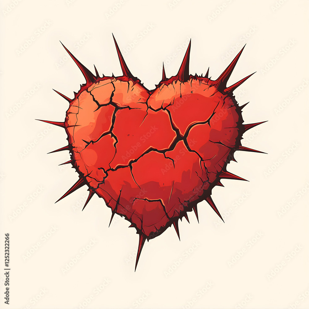 Poster a heart with angry red cracks and sharp spikes emerging from it