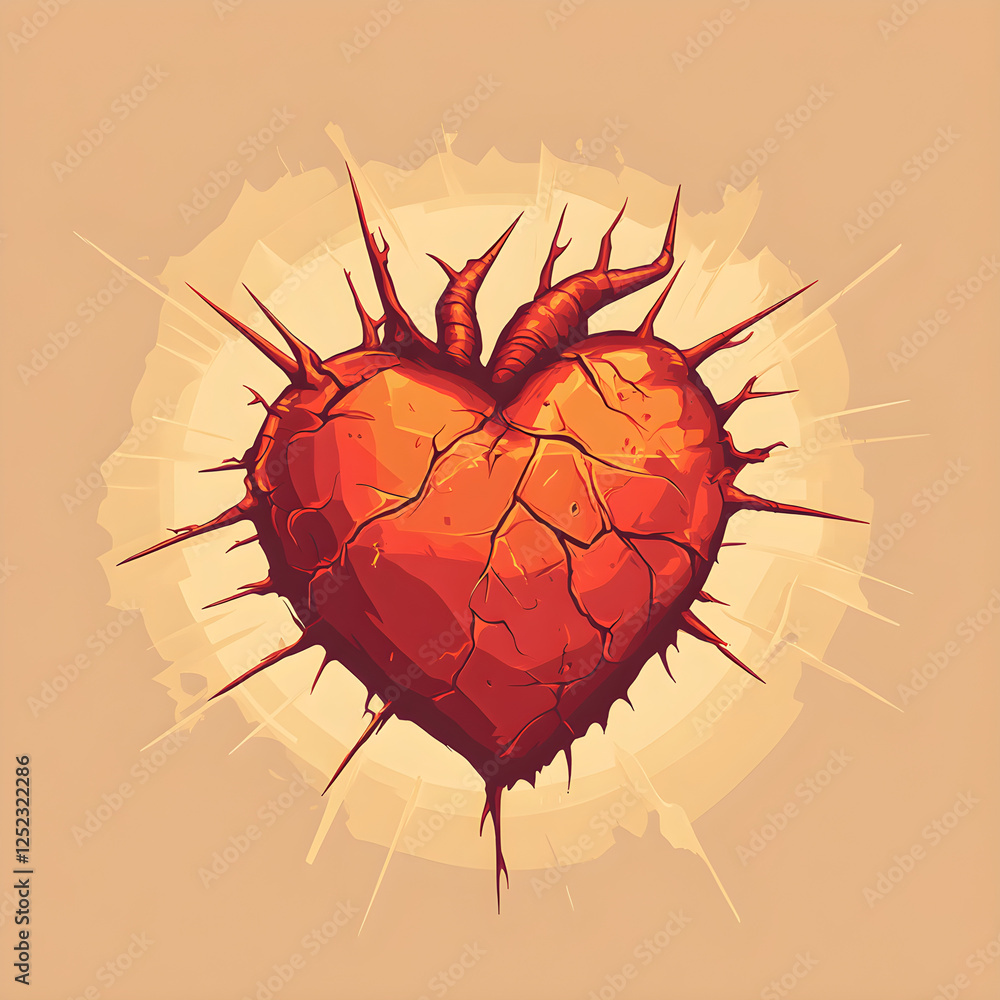 Poster a heart with angry red cracks and sharp spikes emerging from it