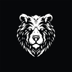 Black and white bear head facing front illustration logo design
