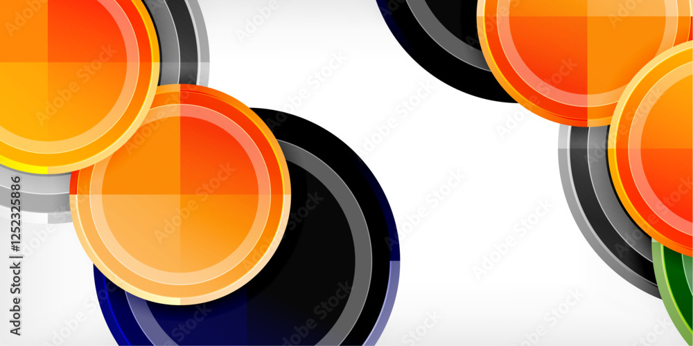Poster abstract background - multicolored circles, trendy minimal geometric design, vector illustration