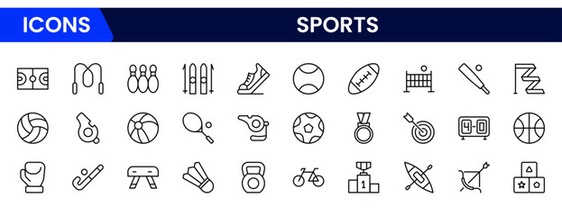 Sports and outdoor activities line icon set. Outline icon collection related to outdoor sports