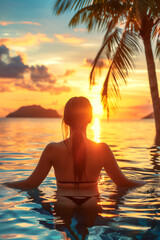 Fototapeta premium Young young girl relaxing in a spa salon in a jacuzzi. rest and relaxation concept