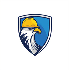 Eagle head wearing helmet project blue background illustration logo design