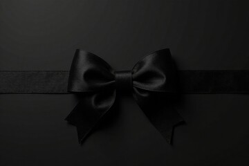 Elegant black satin ribbon bow on dark background, perfect for special occasion or gift wrapping design.