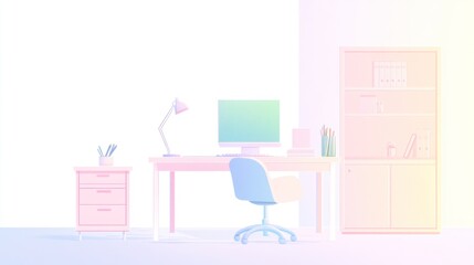 Fototapeta premium Pastel colored office workspace, minimalist desk scene, study area, home office, work from home