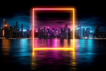 Fototapeta premium Illustration of a city in cyberpunk style. City of the future. Neon lighting.