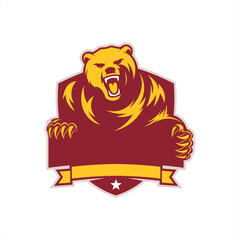 Bear roaring with blank board export illustrator logo design