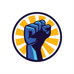 Blue fist and light inside circle illustrator logo design 