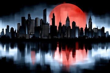 Obraz premium Illustration of a city in cyberpunk style. City of the future. Neon lighting.