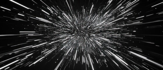 Abstract representation of light beams radiating from a central point against a dark background