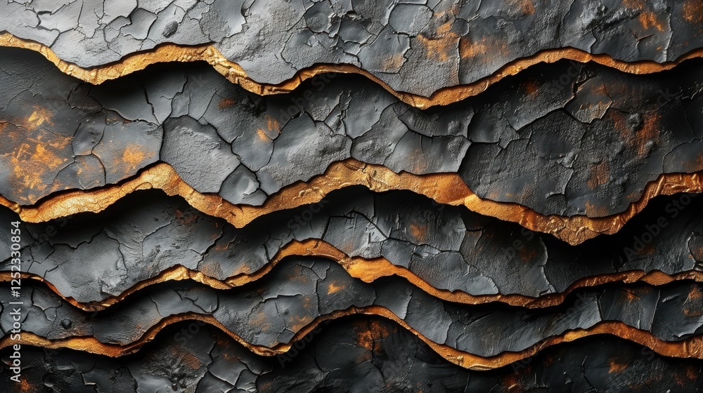 Poster abstract textured art with layered black and gold patterns