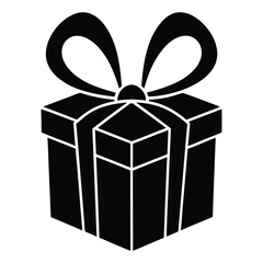 Gift Box with ribbon, black gift box silhouette icon vector illustration white background