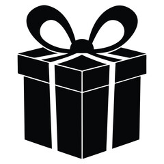 Gift Box with ribbon, black gift box silhouette icon vector illustration white background