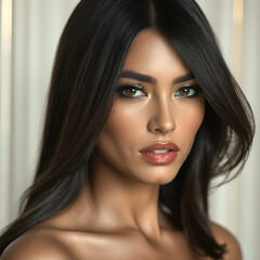 Naklejka premium Una imagen radiante con un maquillaje que resalta su esplendor facial.