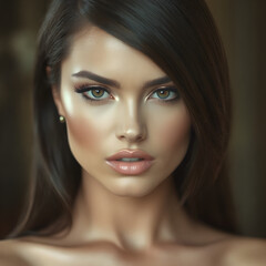 Fototapeta premium Modelo de revista con un look impecable y maquillaje llamativo.