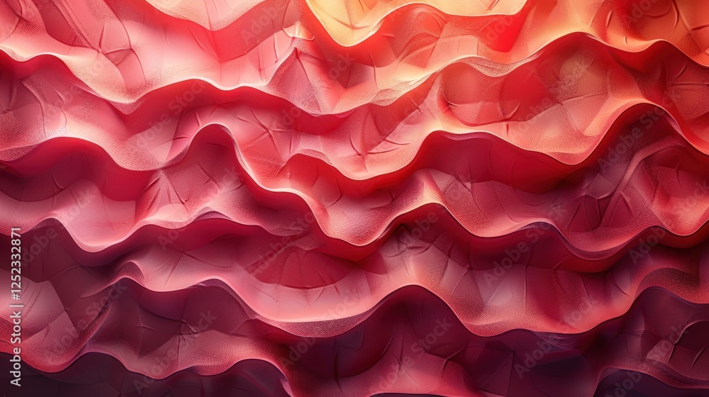Poster abstract red wave patterns with illuminated textured layers in gradient design