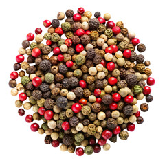 Pepper Mix, Peppercorns Isolated on White Background, Top View