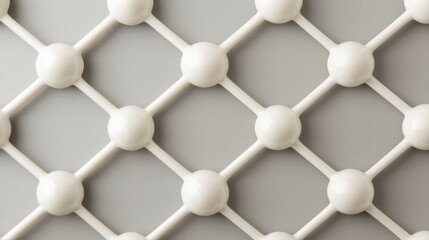 Fototapeta premium Abstract background image of a network grid pattern with white spheres connected by lines on a gray surface.
