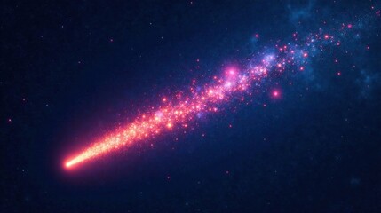 A vibrant cosmic trail of glowing particles streaks across the inky blackness of space, leaving a dazzling display of celestial dust and light.