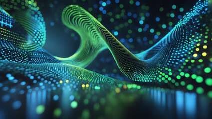 Abstract Data Stream Visualization with Flowing Green and Blue Particles