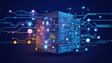 Abstract Futuristic Cube Network: Data Transmission and Technology Concept