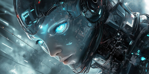 Futuristic AI Robot with Neural Network Connections and Advanced Technology Interface