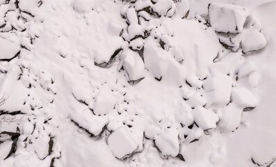 Snow Covered Rocks in Winter Landscape in British Columbia, Canada