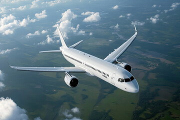 Obraz premium Airplane in Flight Over Scenic Landscape and Clouds