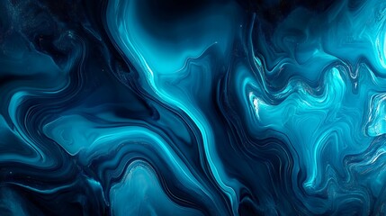 Obraz premium Abstract flowing wave forms with luminescent aqua and blue curves on a dark background, futuristic and dynamic digital art