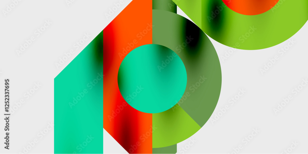 Poster modern abstract background featuring circles, lines, and triangles in a dynamic geometric compositio