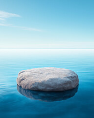 A round flat rock in the middle of calm water