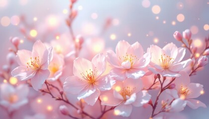 Obraz premium Beautiful pink cherry blossoms in soft light with bokeh effects